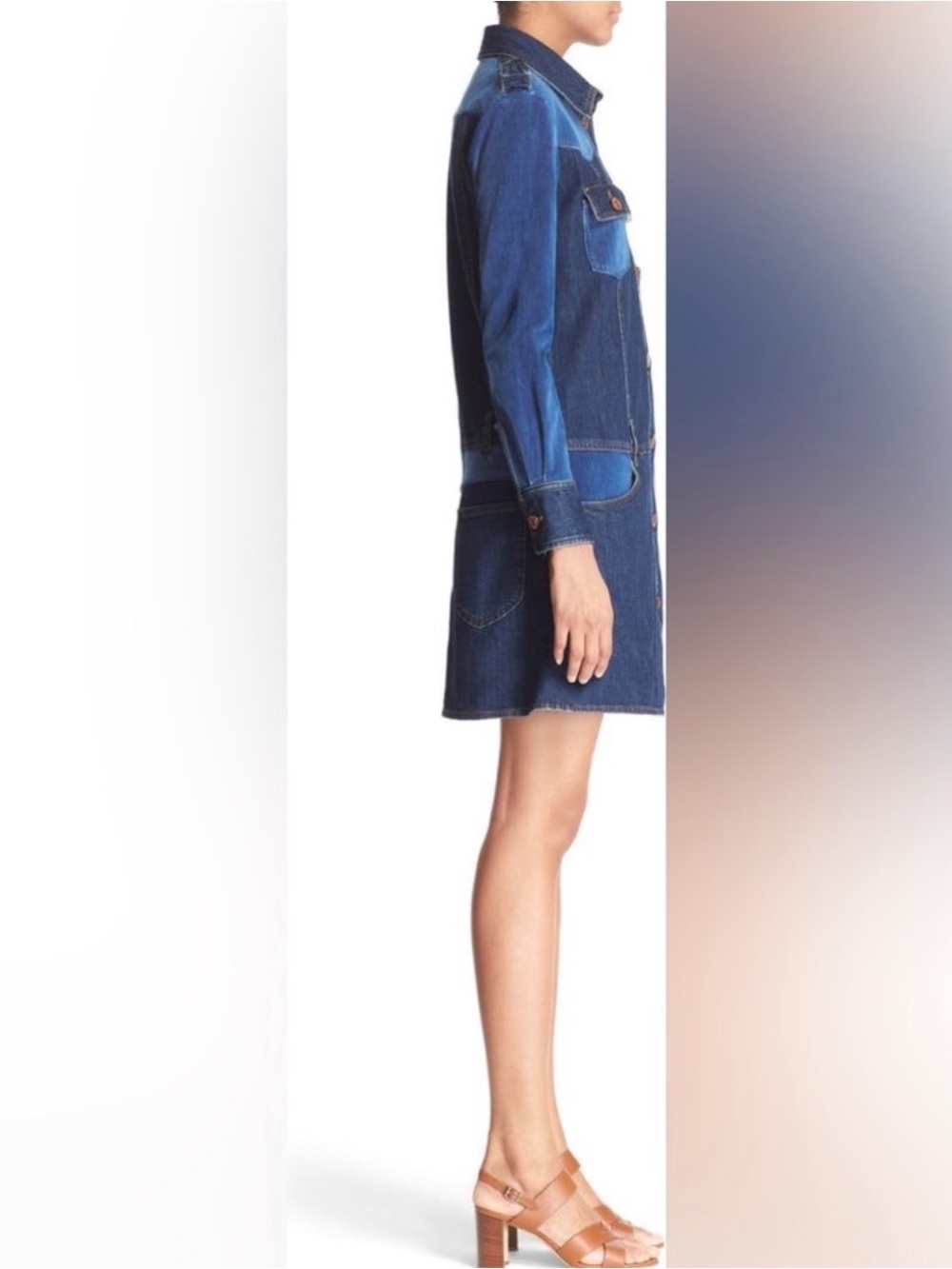 See by Chloe Button-Front Denim Shirt Dress in Dark Wash Xs - Picture 3 of 9